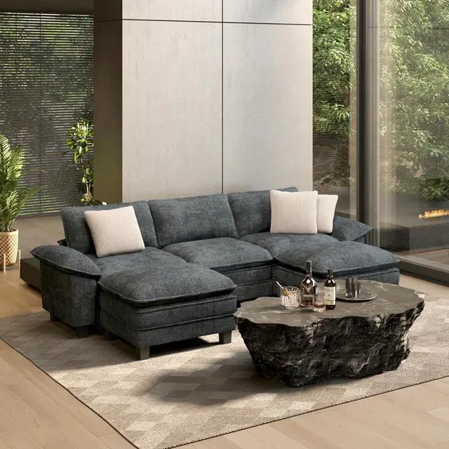 Main image of HERA'S HOUSE 124" Oversized Modular Sectional U Shaped Sofa,Chenille Blue | 5-Seater Living Room Couches, Wider Armrest and Deep Seat, Comfy Cloud Couch with Ottoman, Wood Sturdy Frame