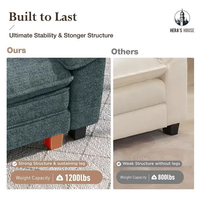 Alt view image 7 of 7 - HERA'S HOUSE 53" Modular Chaise Lounge Chair 1-Seat Couch with Ottoman | 1-Seater Living Room Couch, Chenille Teal, Wider Armrest and Deep Seat, Comfy Cloud Couch with Ottoman, Wood Sturdy Frame