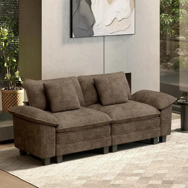 Main image of HERA'S HOUSE 88" Oversized Modular Sectional Loveseat Sofa,Chenille Taupe | Loveseat Living Room Couches, Wider Armrest and Deep Seat, Comfy Cloud Couch with Ottoman, Grayish Brown