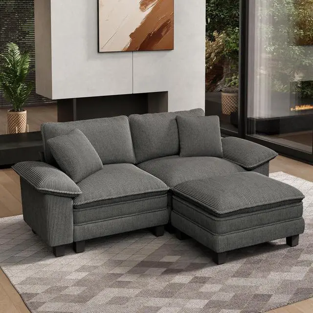 Main image of HERA'S HOUSE 3-Seat L Shaped Modular Cloud Couch Sectional Sofa Ottoman | Modern 87.5" Couch, Grey, Wider Armrest, Comfy Deep Seat, Soft Corduroy Sofa for Living Room