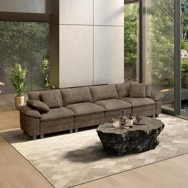 Main image of HERA'S HOUSE 158" Oversized Modular Sectional Straight Sofa,Chenille Taupe | 4-Seater Living Room Couches, Wider Armrest and Deep Seat, Comfy Cloud Couch with Ottoman, Grayish Brown