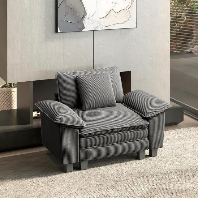 Main image of HERA'S HOUSE 1-Seat Modular Couch Accent Chair Sofa with Throw Pillow | Modern 53.5" Single Seat, Grey, Wider Armrest, Comfy Deep Seat, Soft Corduroy Sofa Chair for Living Room