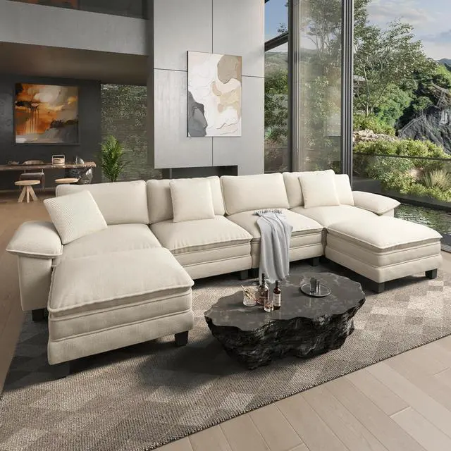 Main image of HERA'S HOUSE 158" Oversized Modular Sectional U Shaped Sofa,Chenille White | 6-Seater Living Room Couches, Wider Armrest and Deep Seat, Comfy Cloud Couch with Ottoman, Wood Sturdy Frame
