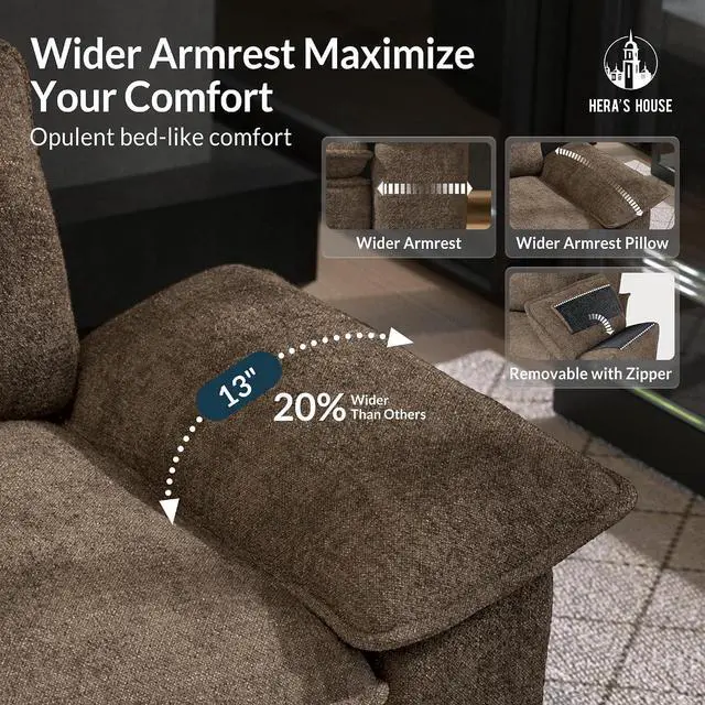 Alt view image 3 of 7 - HERA'S HOUSE 158" Oversized Modular Sectional Straight Sofa,Chenille Taupe | 4-Seater Living Room Couches, Wider Armrest and Deep Seat, Comfy Cloud Couch with Ottoman, Grayish Brown