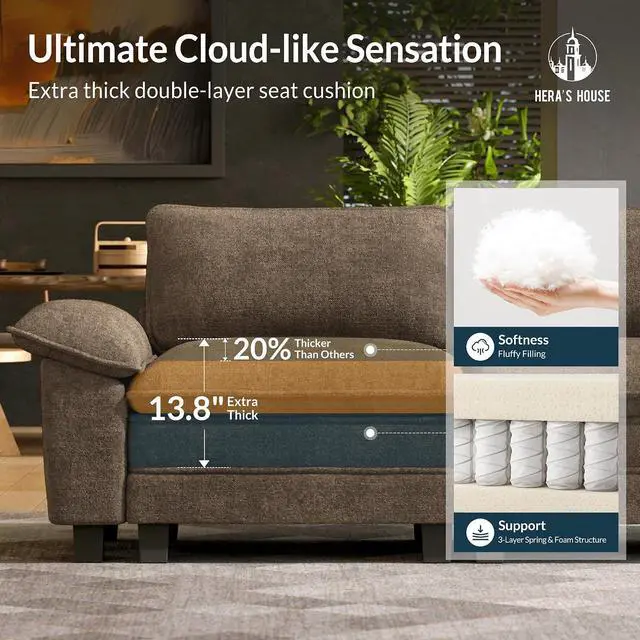 Alt view image 6 of 7 - HERA'S HOUSE 158" Oversized Modular Sectional Straight Sofa,Chenille Taupe | 4-Seater Living Room Couches, Wider Armrest and Deep Seat, Comfy Cloud Couch with Ottoman, Grayish Brown