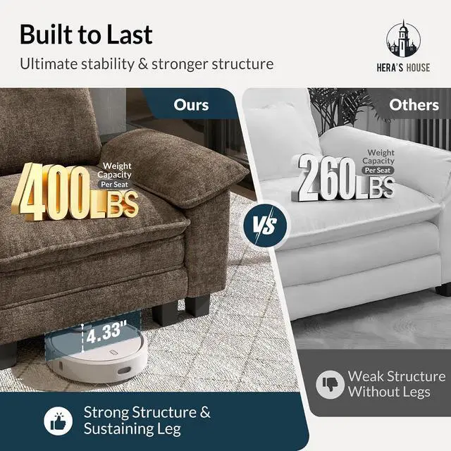 Alt view image 7 of 7 - HERA'S HOUSE 158" Oversized Modular Sectional U Shaped Sofa,Chenille Taupe | 6-Seater Living Room Couches, Wider Armrest and Deep Seat, Comfy Cloud Couch with Ottoman, Grayish Brown