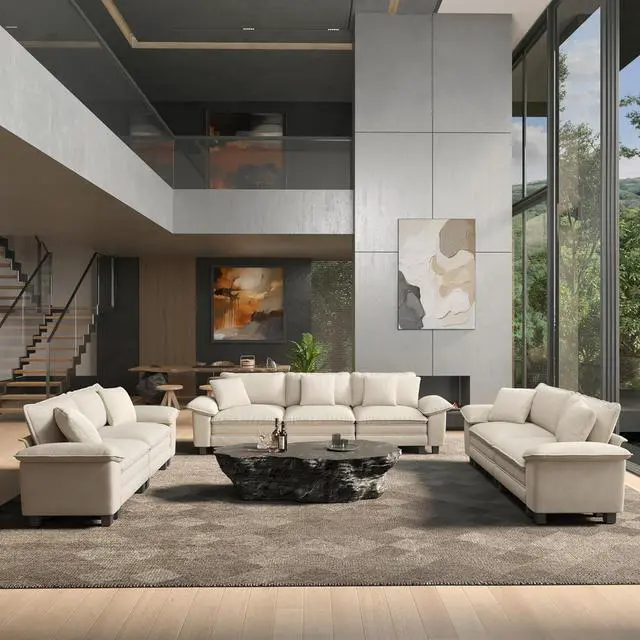 Main image of HERA'S HOUSE 3 Pieces Modular Sectional Cloud Couch and Loveseat Sofa Set | Modern 7-Seater Sofa Set , White, Wider Armrest, Comfy Deep Seat, Soft Chenille Furniture Set for Living Room