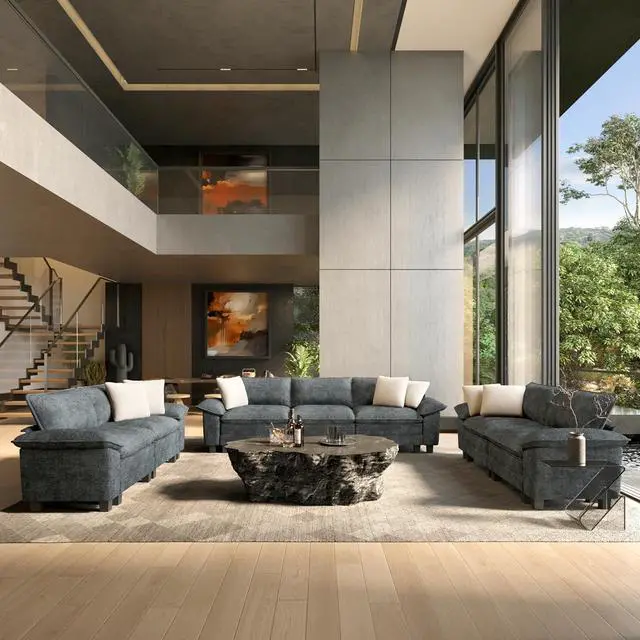 Main image of HERA'S HOUSE Modular Sectional Sofa and Loveseat Set 3 Piece Cloud Sofa Set | Modern 7-Seater Sofa Set , Blue, Wider Armrest, Comfy Deep Seat, Soft Chenille Furniture Set for Living Room