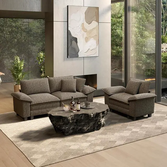 Main image of HERA'S HOUSE 2 Pieces Modular Loveseat Couch and Chair Set Setional Sofa | Modern 3-Seater Cloud Sofa Set , Smoky Grey, Wider Armrest, Deep Seat, Soft Chenille Furniture Set for Living Room