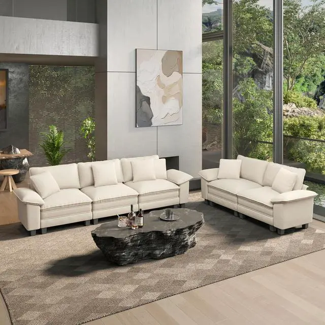 Main image of HERA'S HOUSE 2 Pieces Modular Loveseat Couch & 3-Seat Sectional Sofa Set | Modern 5-Seater Cloud Sofa Set , White, Wider Armrest, Comfy Deep Seat, Soft Chenille Furniture Set for Living Room