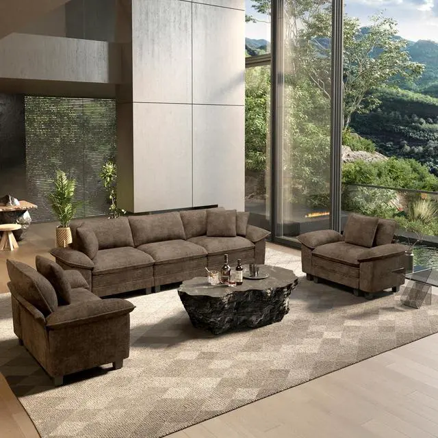 Main image of HERA'S HOUSE 3 Pieces Modular Cloud Couch and Chair Set Setional Sofa | Modern 5-Seater Sofa Set , Grayish Brown, Wider Armrest, Comfy Deep Seat, Soft Chenille Furniture Set for Living Room