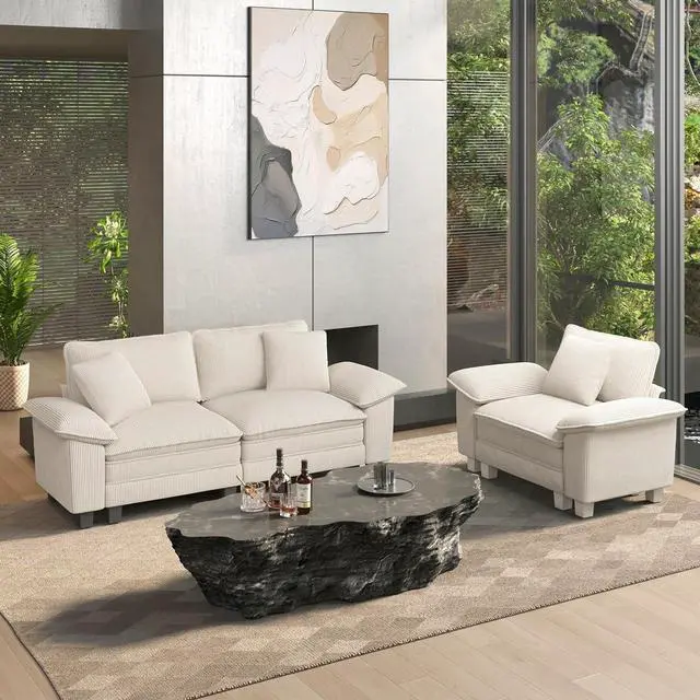Main image of HERA'S HOUSE 2 Pieces Modular Loveseat Couch and Chair Set Setional Sofa | Modern 3-Seater Cloud Sofa Set , Beige, Wider Armrest, Comfy Deep Seat, Soft Corduroy Furniture Set for Living Room