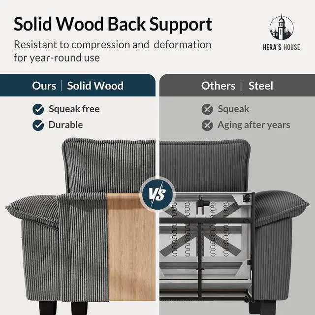 Alt view image 6 of 7 - HERA'S HOUSE 2 Pieces Modular Loveseat Couch & 3-Seat Sectional Sofa Set | Modern 5-Seater Cloud Sofa Set , Grey, Wider Armrest, Comfy Deep Seat, Soft Corduroy Furniture Set for Living Room