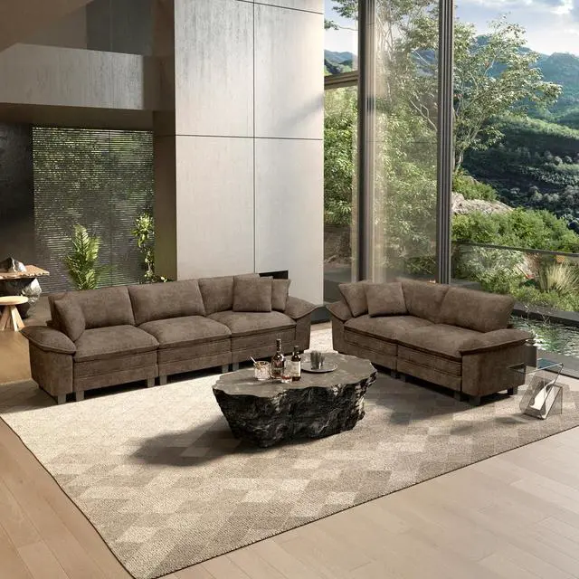 Main image of HERA'S HOUSE 2 Pieces Modular Loveseat Couch & 3-Seat Sectional Sofa Set | Modern 5-Seater Cloud Sofa Set , Grayish Brown, Wider Armrest, Deep Seat, Soft Chenille Furniture Set for Living Room