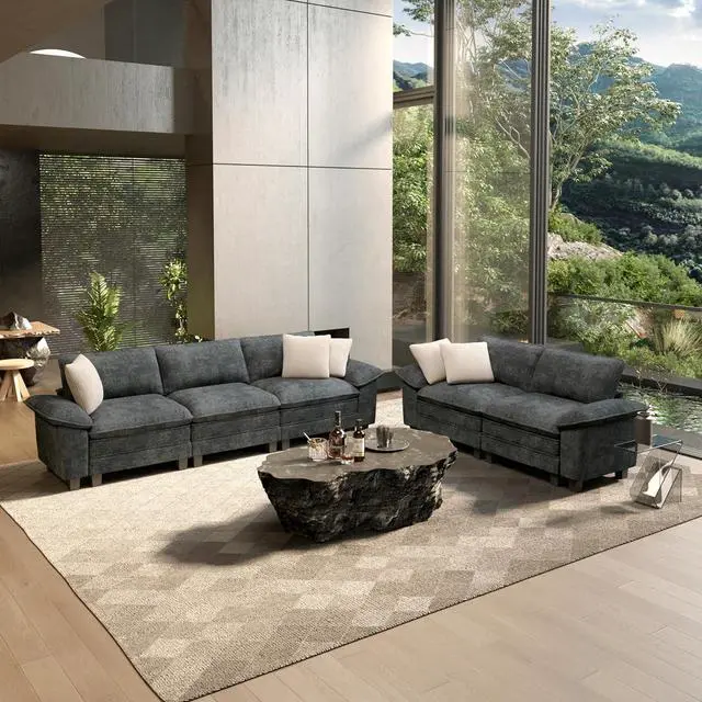 Main image of HERA'S HOUSE 2 Pieces Modular Loveseat Couch & 3-Seat Sectional Sofa Set | Modern 5-Seater Cloud Sofa Set , Cyan, Wider Armrest, Comfy Deep Seat, Soft Chenille Furniture Set for Living Room