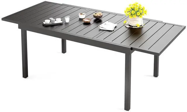 Main image of HERA'S HOUSE Outdoor Expandable Table for 6-8, Large Metal Dining Table | 84" black wrought iron extendable table. All weather furniture for patio, porch, backyard