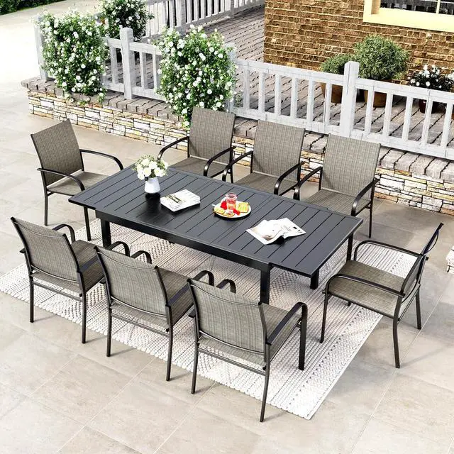 Alt view image 2 of 6 - HERA'S HOUSE Outdoor Expandable Table for 6-8, Large Metal Dining Table | 84" black wrought iron extendable table. All weather furniture for patio, porch, backyard