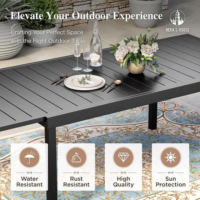Alt view image 6 of 6 - HERA'S HOUSE Outdoor Expandable Table for 6-8, Large Metal Dining Table | 84" black wrought iron extendable table. All weather furniture for patio, porch, backyard