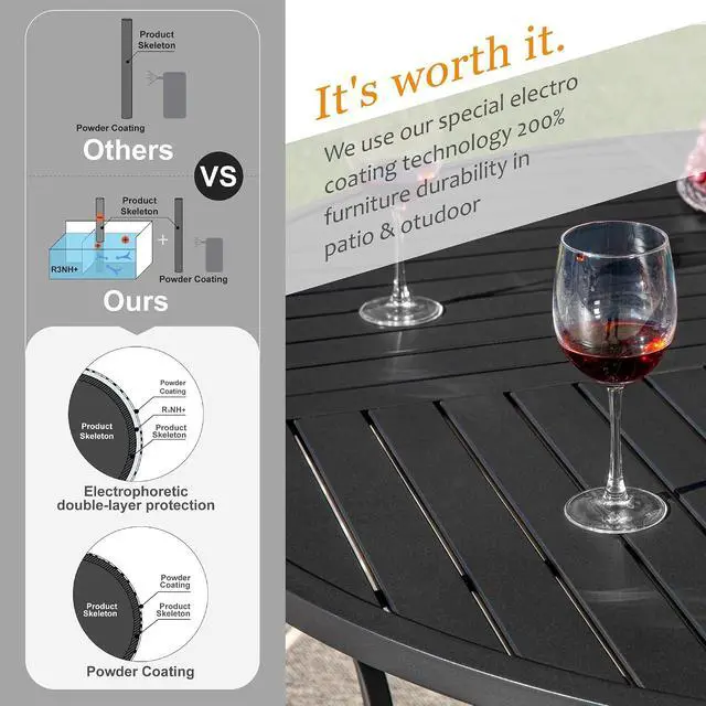 Alt view image 6 of 7 - HERA'S HOUSE Patio Round Table w/Umbrella Hole, Metal Table for 4, Black | 42" wrought iron dining table. Slatted top design, weather resistant. Perfect for outdoor deck, porch, backyard.