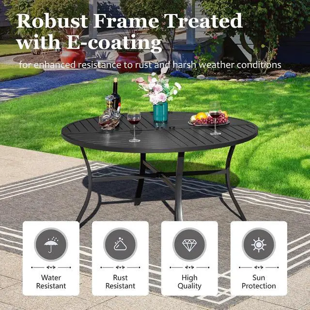 Alt view image 3 of 7 - HERA'S HOUSE 5pc Patio Dining Set, 42" Round Table, 4 Textilene Chairs | Metal table with umbrella hole. Gourd armrest chairs. Waterproof, rust-resistant, all-weather for backyard, porch