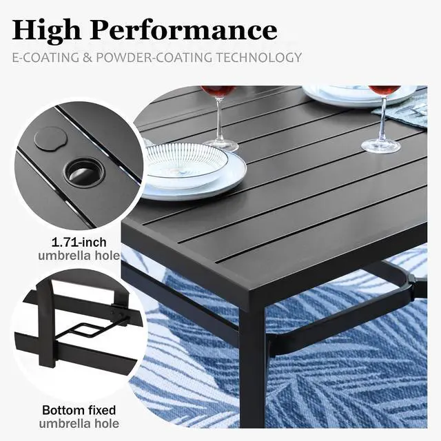 Alt view image 2 of 7 - HERA'S HOUSE 9pc Patio Dining Set, 83" Metal Table, 8 Textilene Chairs | Rectangular table with umbrella hole. Gourd armrest chairs. Waterproof, rust-resistant, all-weather for backyard, porch