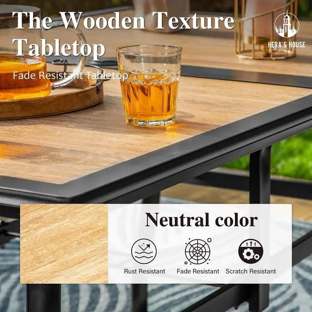 Alt view image 3 of 7 - HERA'S HOUSE Outdoor Dining Table for 6, Metal Table w/Umbrella Hole | 60" long rectangle wrought iron table w/ polywood top, weather resistant. Perfect for patio, deck, porch, backyard.