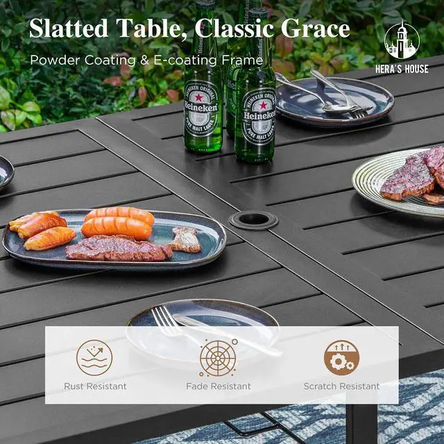 Alt view image 5 of 7 - HERA'S HOUSE Outdoor Dining Set 7 Piece Patio Dining Sets, 6 Brown Textilene Chairs and 1 Rectangular Metal Dining Table, Patio Furniture Set for Deck Backyard Lawn Garden Porch