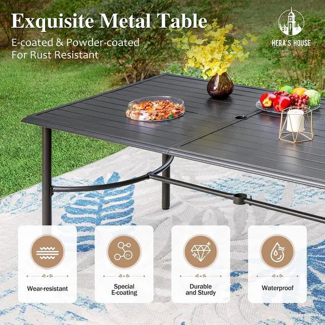 Alt view image 7 of 7 - HERA'S HOUSE 7pc Outdoor Patio Dining Set, 6 Textilene Chairs, Brown | 67" rectangular metal table with umbrella hole. Waterproof, rust-resistant, all-weather for backyard, porch