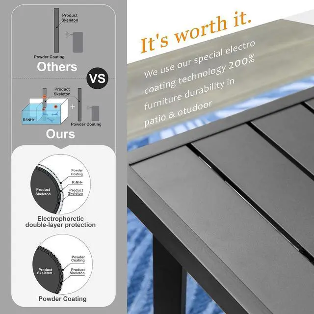 Alt view image 5 of 7 - HERA'S HOUSE Patio Table for 6, 59" Metal Dining Table w/Umbrella Hole | Rectangle black wrought iron table. Slatted top design, weather resistant. Perfect for outdoor deck, porch, backyard.