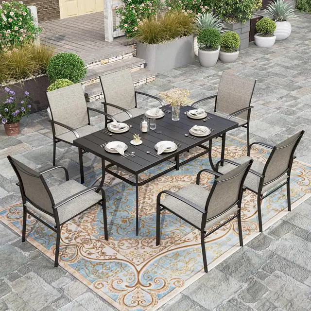 Alt view image 3 of 7 - HERA'S HOUSE Patio Table for 6, 59" Metal Dining Table w/Umbrella Hole | Rectangle black wrought iron table. Slatted top design, weather resistant. Perfect for outdoor deck, porch, backyard.