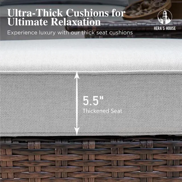 Alt view image 4 of 7 - HERA'S HOUSE 3-Piece Patio Furniture with High Back Swivel Chairs, Grey | Outdoor Wicker Chairs Set of 2 & Coffee Table, Deep Seating Sofa w/5.5" Thick Cushion, for Deck Porch Lawn Garden