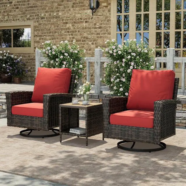Main image of HERA'S HOUSE 3-Piece Patio Furniture with High Back Swivel Chairs, Red | Outdoor Wicker Chairs Set of 2 & Coffee Table, Deep Seating Sofa w/5.5" Thick Cushion, for Deck Porch Lawn Garden