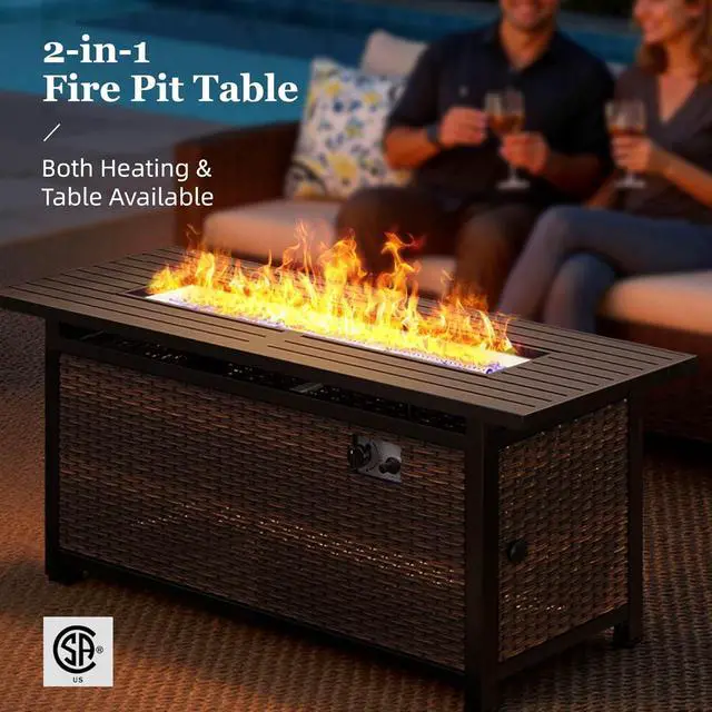 Alt view image 6 of 7 - HERA'S HOUSE 8-Piece Patio Furniture Set with Fire Pit, Red | Outdoor High Back Swivel Chairs w/5.5" Thick Cushion, All-Weather Wicker Conversation Sofa, for Deck Lawn Garden