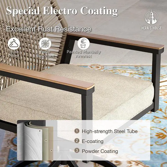 Alt view image 4 of 7 - HERA'S HOUSE 9pc Patio Dining Set, Extendable Metal Table, Rattan Chairs | 61-84" rectangular table, 8 wicker cushioned chairs. Waterproof, rust-resistant, all-weather for backyard, porch