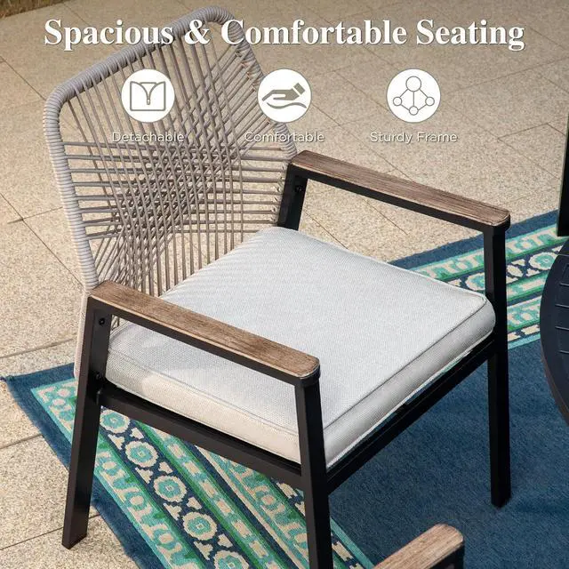 Alt view image 7 of 7 - HERA'S HOUSE Patio Dining Chairs, Set of 6, Wrought Iron & Rattan, Beige | Wicker, heavy-duty outdoor metal chairs support 350lbs. Armrests, Wide seat. All-weather, Rust-resistant for Deck, Garden