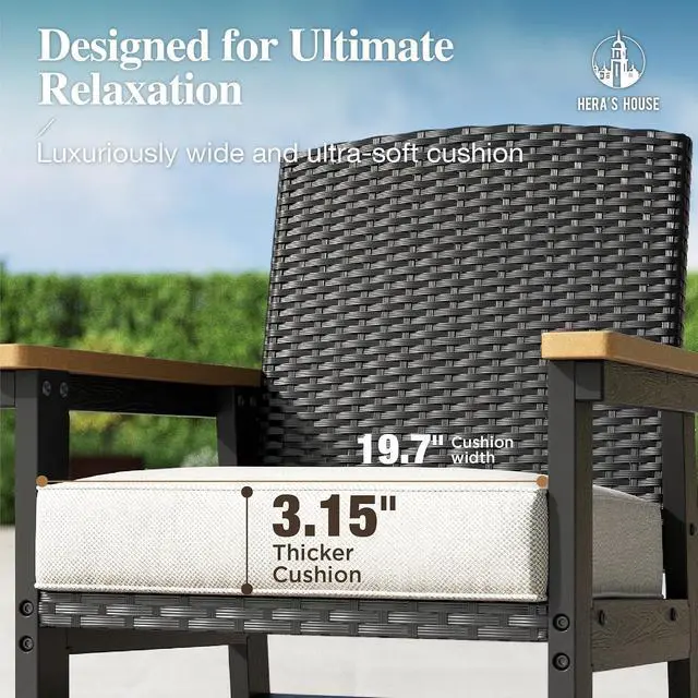 Alt view image 6 of 7 - HERA'S HOUSE 7PC Patio Dining Set for 6, HDPE Outdoor Table & 6 Chairs | 64" Rectangle table, cushioned wicker chairs. Waterproof, stain-resistant & wipe-clean. All-weather for backyard, poolside