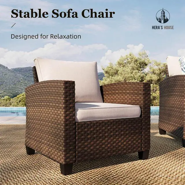 Alt view image 7 of 7 - HERA'S HOUSE Outdoor Patio Furniture Set,7 Pieces Wicker Conversation Sets | Outside Sectional Deep Seating Sofa Set for Lawn Backyard Porch, Brown/Beige