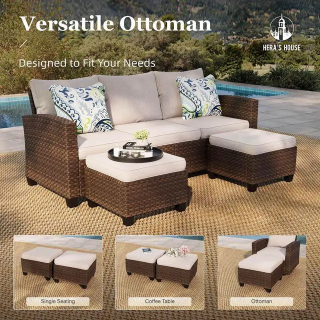 Alt view image 6 of 7 - HERA'S HOUSE Swivel Glider Patio Furniture Set with Fire Pit Table | 9 Pieces Outdoor Seating Furniture Wicker Conversation Sets for Deck Backyard Lawn, Beige