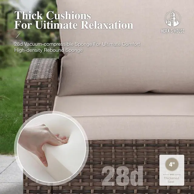 Alt view image 5 of 7 - HERA'S HOUSE Patio Wicker Chairs Outdoor Swivel Rocker Chairs Set | 4 Piece Outdoor Seating Furniture Conversation Sets with Ottoman for Lawn Deck Porch Pool, Brown/Beige