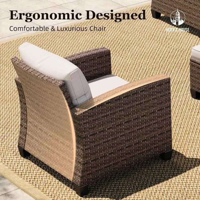 Alt view image 7 of 7 - HERA'S HOUSE Wicker Patio Furniture Set with Fire Pit Table Outdoor Wicker | Rattan Conversation Sofa Sets for Lawn Yard Garden Poolside