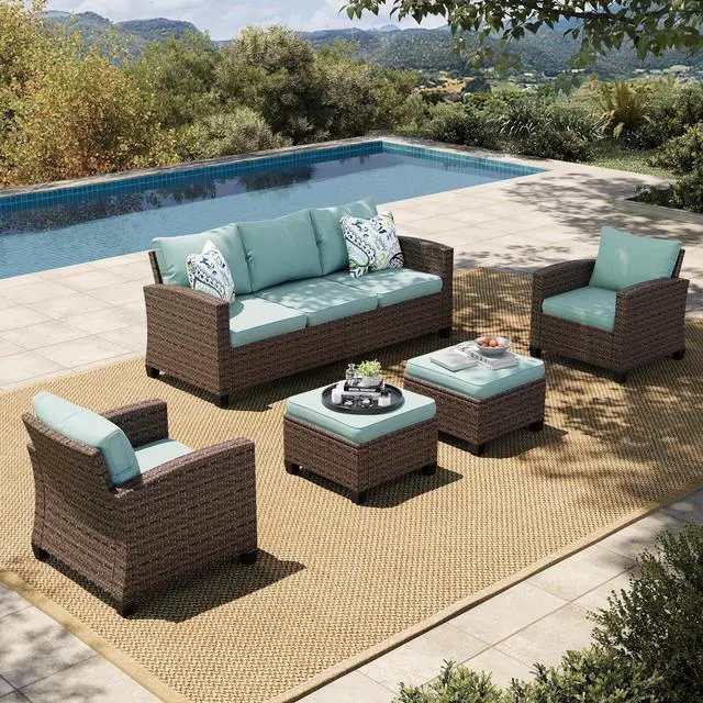 Main image of HERA'S HOUSE Wicker Patio Furniture Set, 5 Pieces Outdoor Furniture Set | Deep Seating Patio Conversation Sofa Sets for Lawn Deck Backyard, Blue