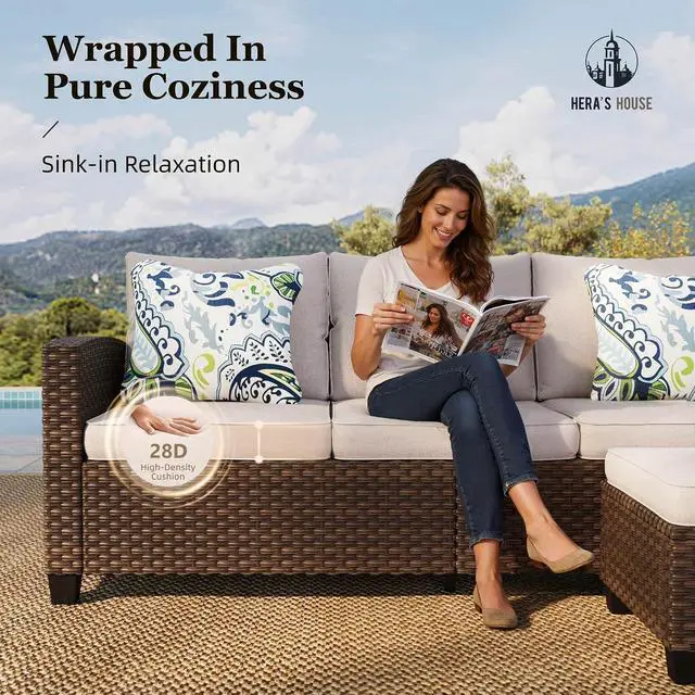 Alt view image 7 of 7 - HERA'S HOUSE Swivel Glide Wicker Patio Furniture Set,Outdoor Furniture Set | 5 Pieces Deep Seating Patio Conversation Sofa Sets for Lawn Deck Backyard, Beige