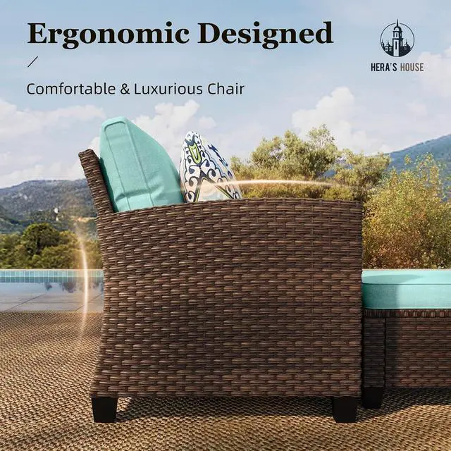 Alt view image 7 of 7 - HERA'S HOUSE Swivel Glider Patio Furniture Set with Firepit Outdoor Wicker | Outdoor Sectional Sets Table, 8 Pieces 9 Seats Outside Sofa for Lawn Deck Backyard, Blue