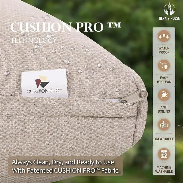 Alt view image 7 of 7 - HERA'S HOUSE Outdoor Patio Sofa, 3-Seat Wicker Couch with Waterproof Thick Cushions, Deep Seating Furniture for Garden Porch Backyard, Beige