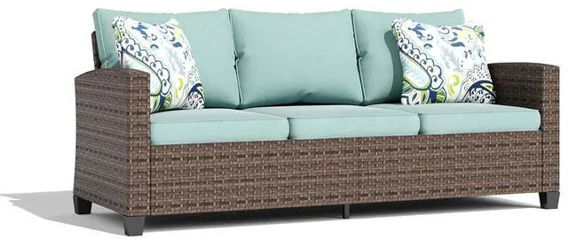 Alt view image 7 of 7 - HERA'S HOUSE Outdoor Patio Sofa, 3-Seat Wicker Couch Loveseat, Deep Seating Furniture for Lawn Garden Porch Backyard, Blue
