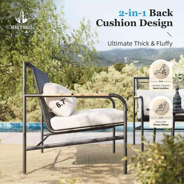 Alt view image 3 of 7 - HERA'S HOUSE 4-Piece Patio Conversation Set, Black | Coffee Table, All-Weather, For Garden, Deck, Backyard