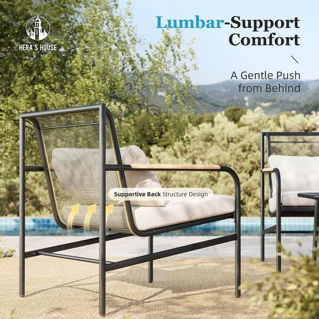 Alt view image 5 of 7 - HERA'S HOUSE 4-Piece Patio Conversation Set, Black | Coffee Table, All-Weather, For Garden, Deck, Backyard