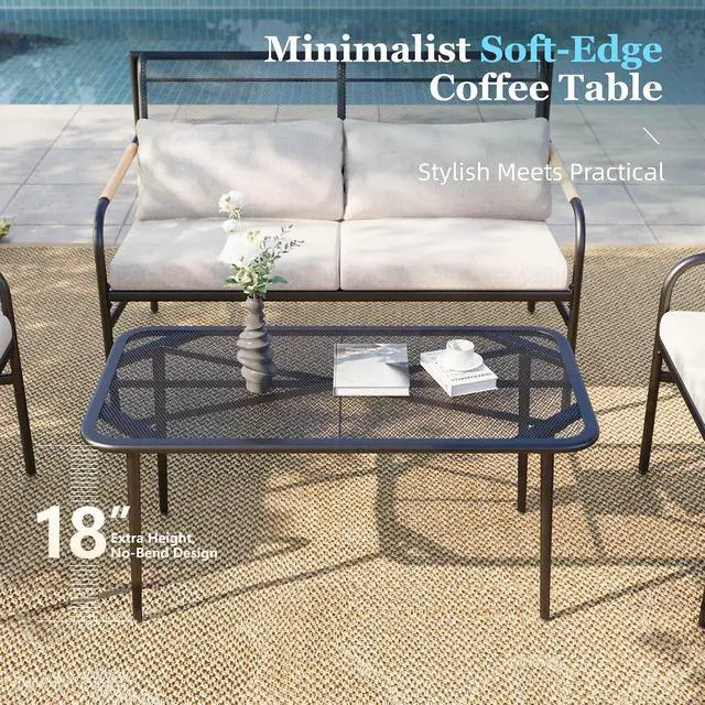 Alt view image 4 of 7 - HERA'S HOUSE 4-Piece Patio Conversation Set, Black | Coffee Table, All-Weather, For Garden, Deck, Backyard