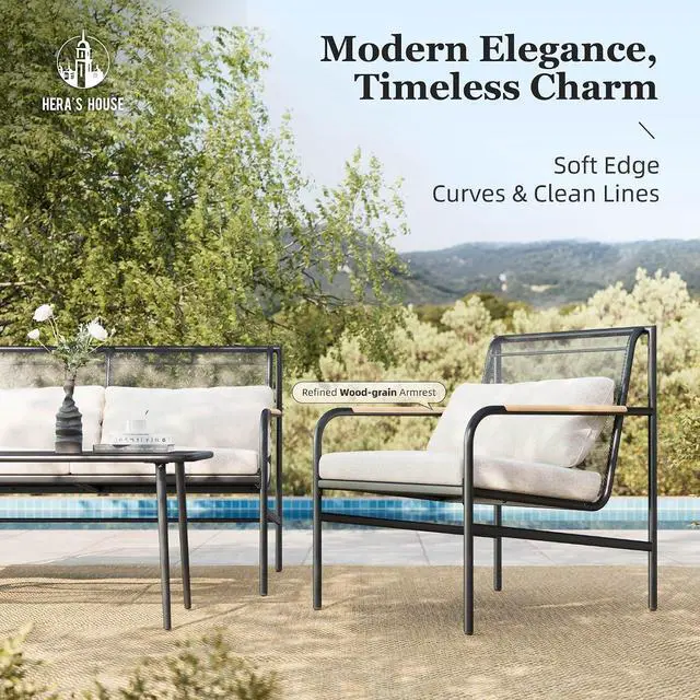 Alt view image 7 of 7 - HERA'S HOUSE 4-Piece Patio Conversation Set, Black | Coffee Table, All-Weather, For Garden, Deck, Backyard