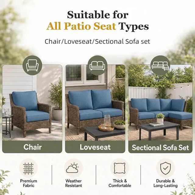 Alt view image 6 of 7 - Outdoor Chair Cushion Set of 2, 24x24 Deep Seat Patio Cushions for Outdoor Furniture, Replacement Seat and Back Cushion Set with 5.75" Thick High-Density Foam, Waterproof Oil Stain Resistant Fabric